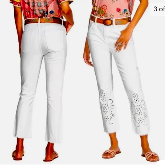 Johnny Was Pashmina White Eyelet Crop Baby Boot High Rise Hippie Jeans Sz 26 - Picture 11 of 11